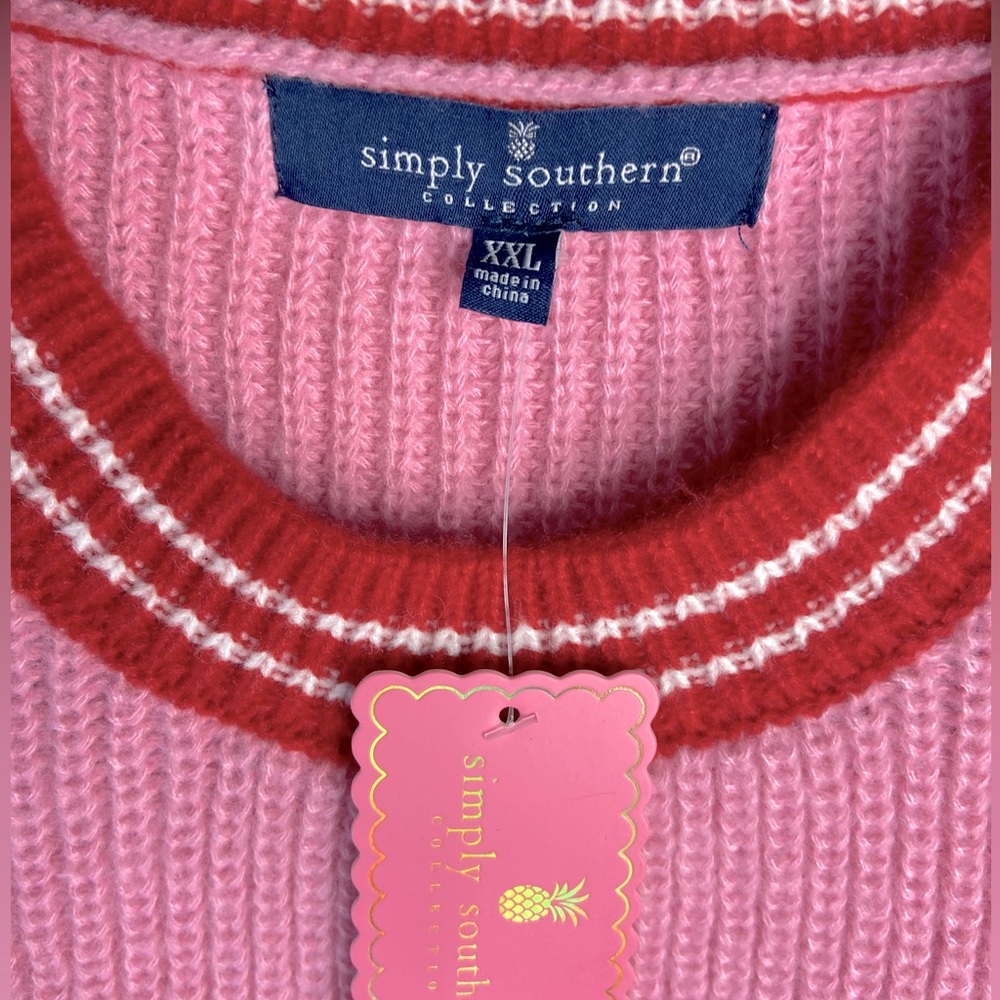 SIMPLY SOUTHERN Santa Baby Striped Sparkly Pink Christmas Sweater Size XXL - Picture 7 of 7